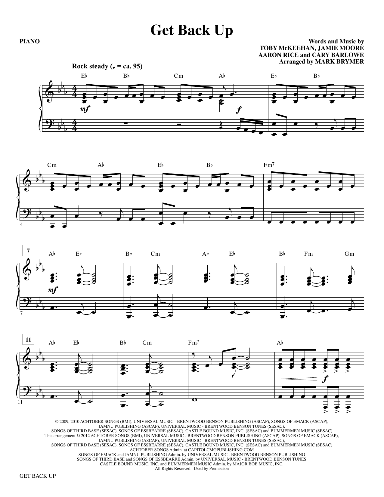 Mark Brymer Get Back Up - Piano sheet music notes and chords arranged for Choir Instrumental Pak