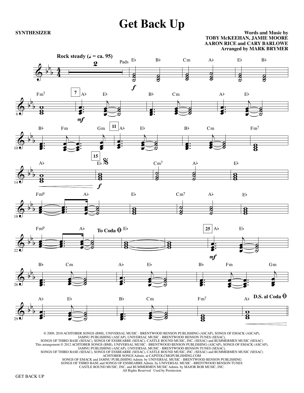 Mark Brymer Get Back Up - Synthesizer sheet music notes and chords arranged for Choir Instrumental Pak