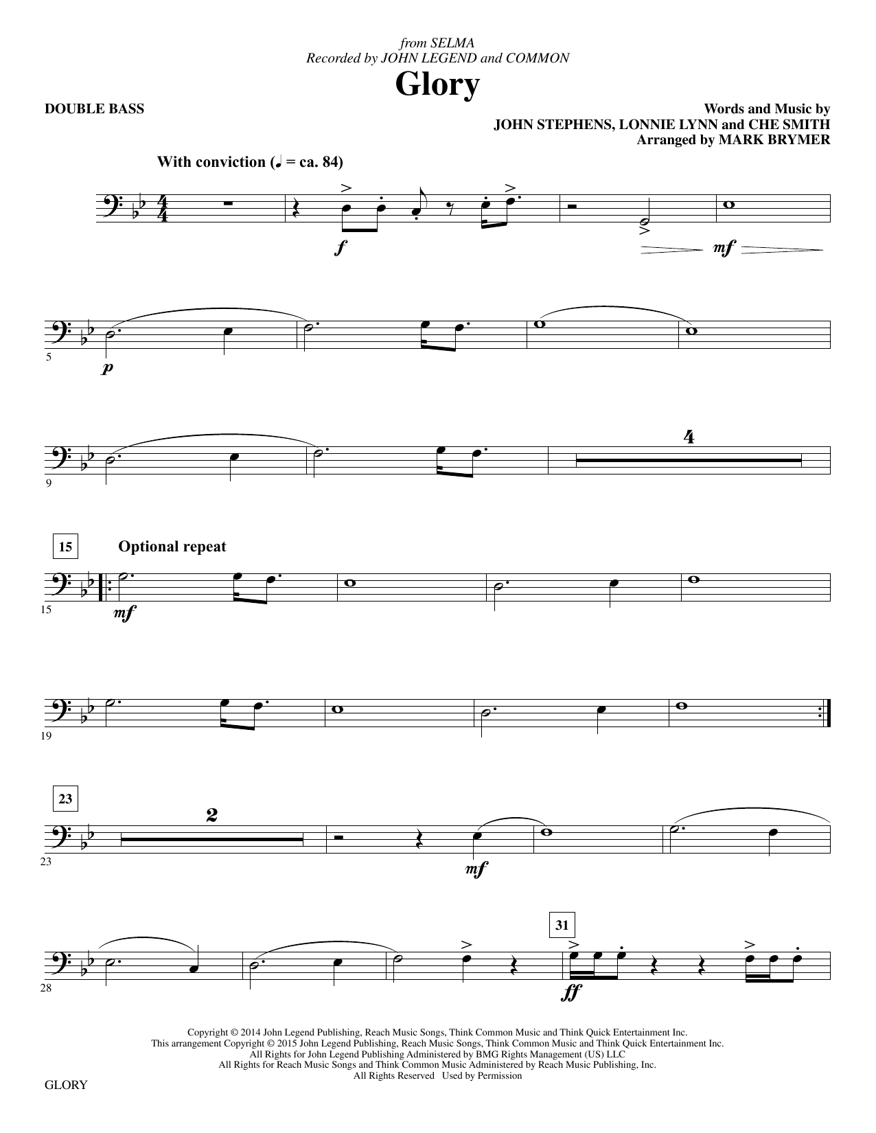 Mark Brymer Glory - Bass sheet music notes and chords arranged for Choir Instrumental Pak