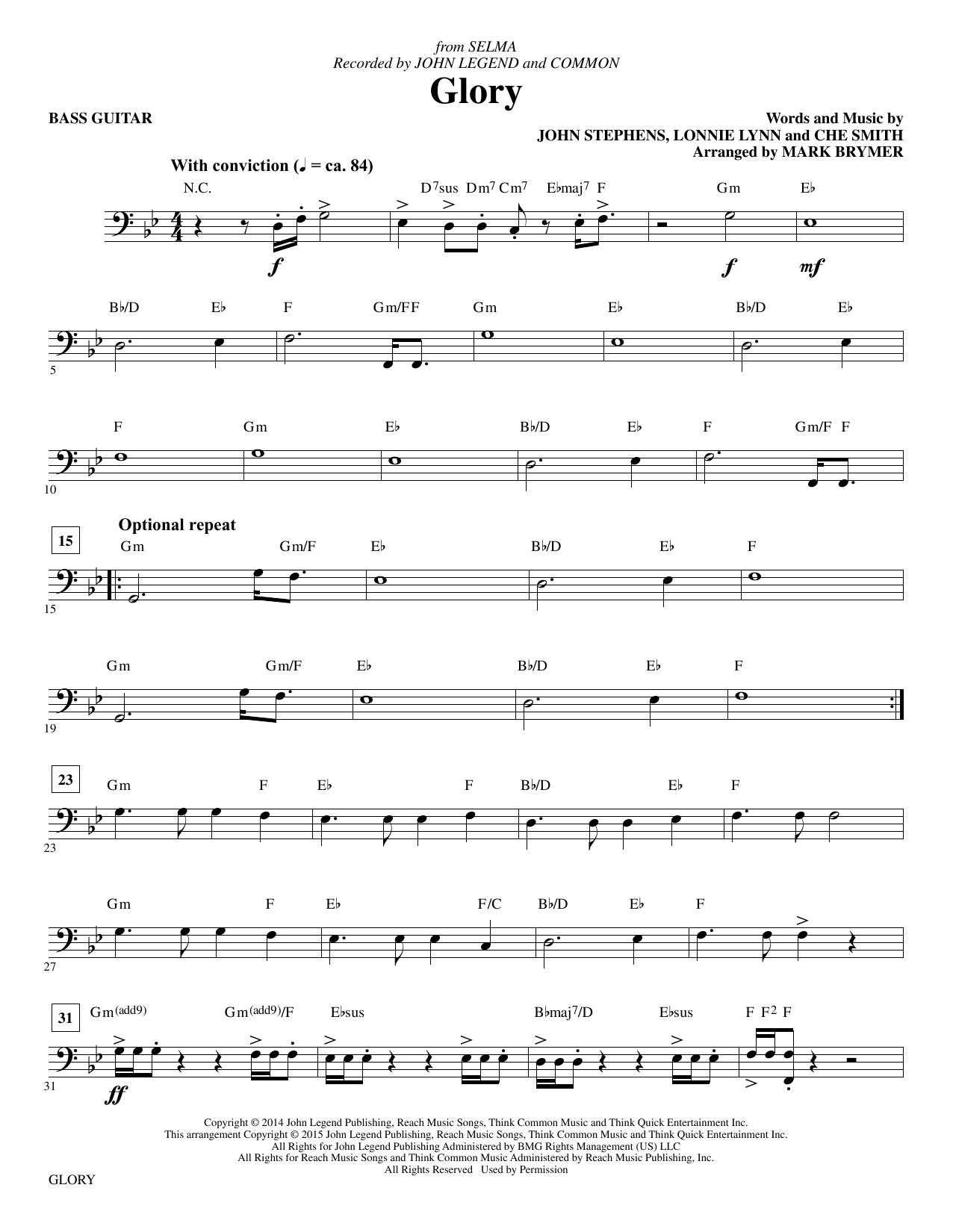 Mark Brymer Glory - Electric Bass sheet music notes and chords arranged for Choir Instrumental Pak