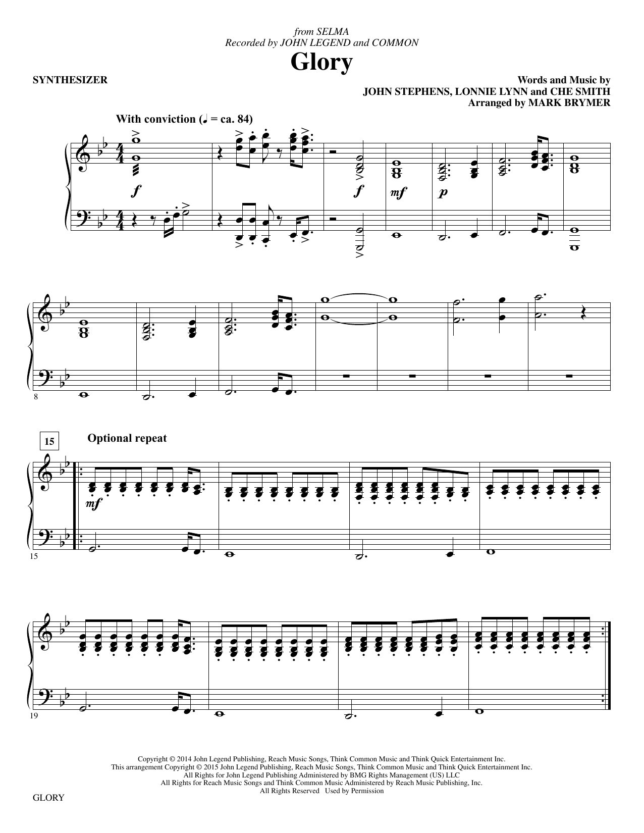 Mark Brymer Glory - Synthesizer sheet music notes and chords arranged for Choir Instrumental Pak