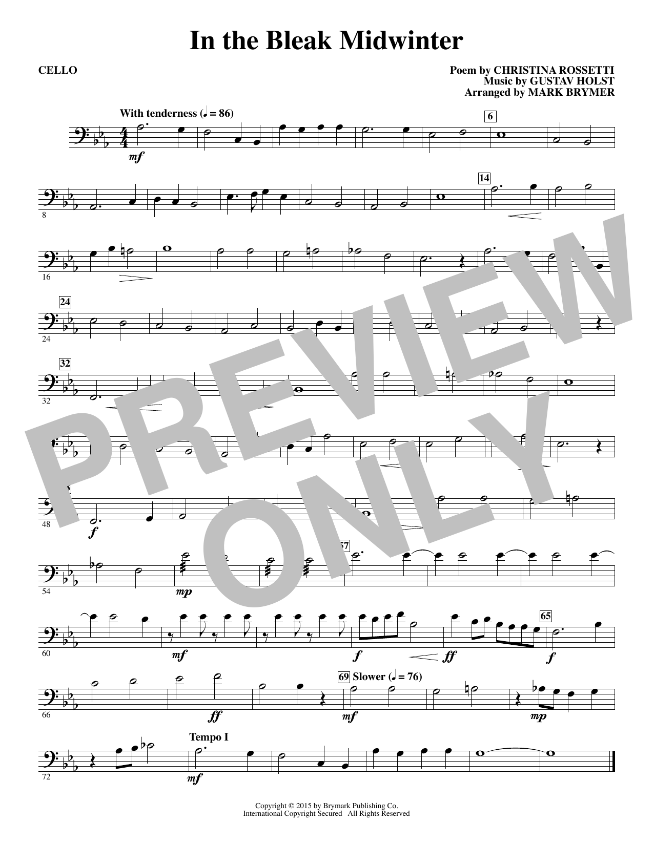 Mark Brymer In The Bleak Midwinter - Cello sheet music notes and chords. Download Printable PDF.
