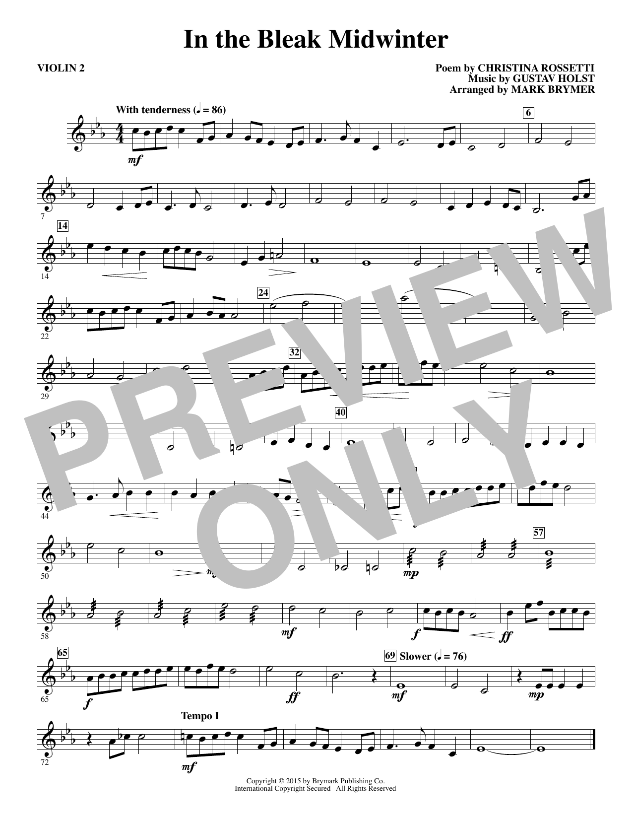 Mark Brymer In The Bleak Midwinter - Violin 2 sheet music notes and chords. Download Printable PDF.