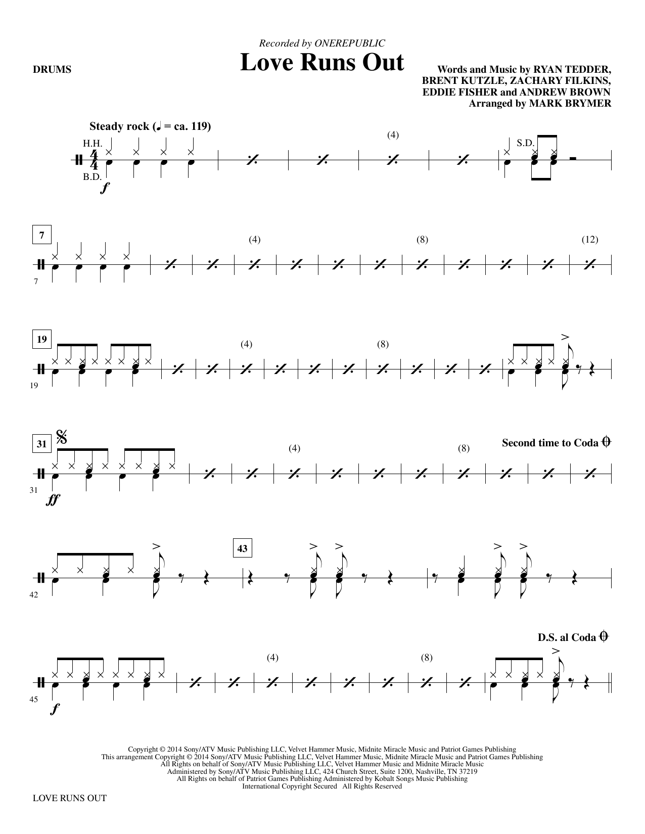 Mark Brymer Love Runs Out - Drums sheet music notes and chords. Download Printable PDF.