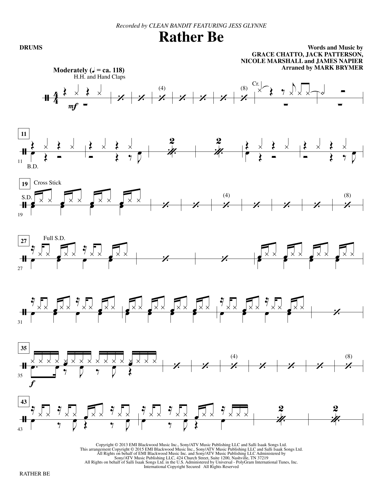 Mark Brymer Rather Be - Drums sheet music notes and chords. Download Printable PDF.