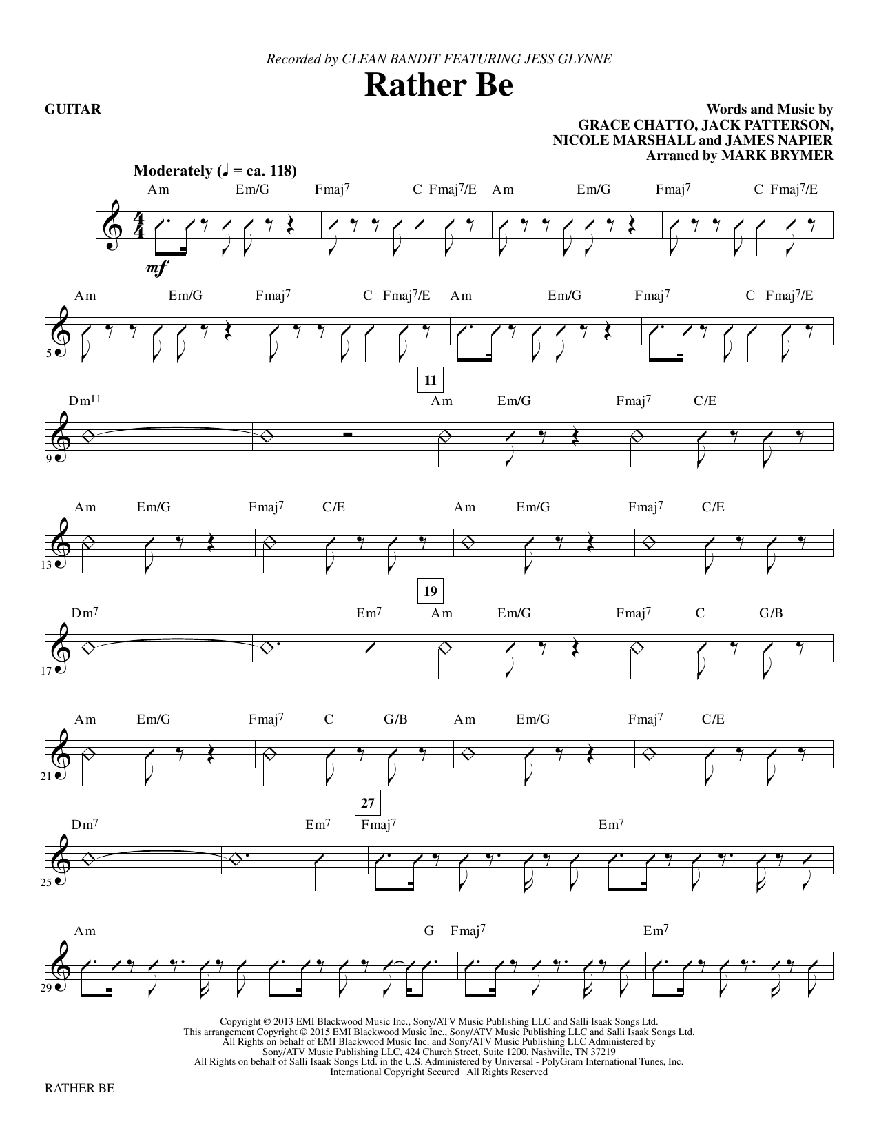 Mark Brymer Rather Be - Guitar sheet music notes and chords. Download Printable PDF.