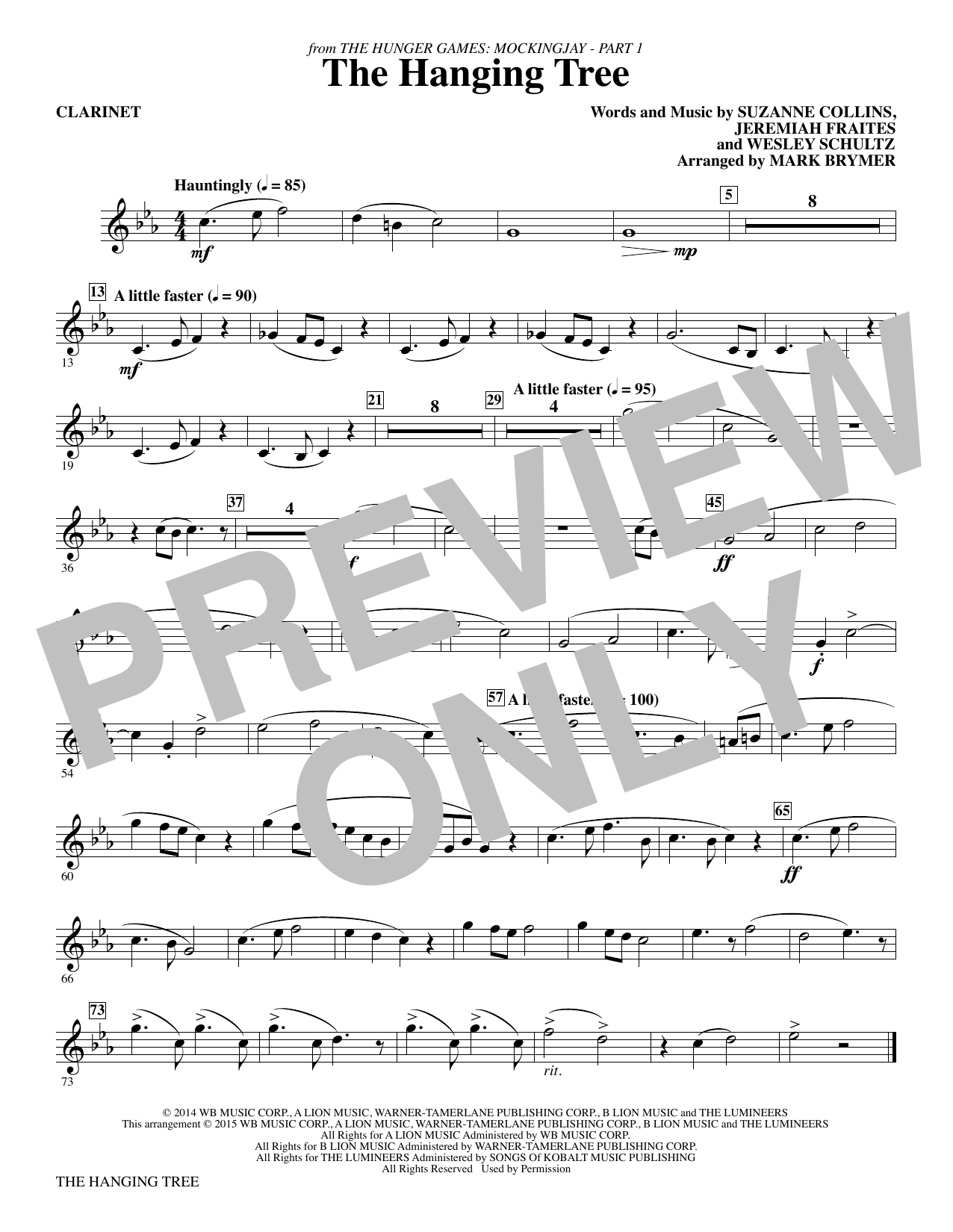 Mark Brymer The Hanging Tree (from The Hunger Games: Mockingjay Part I) - Bb Clarinet sheet music notes and chords. Download Printable PDF.