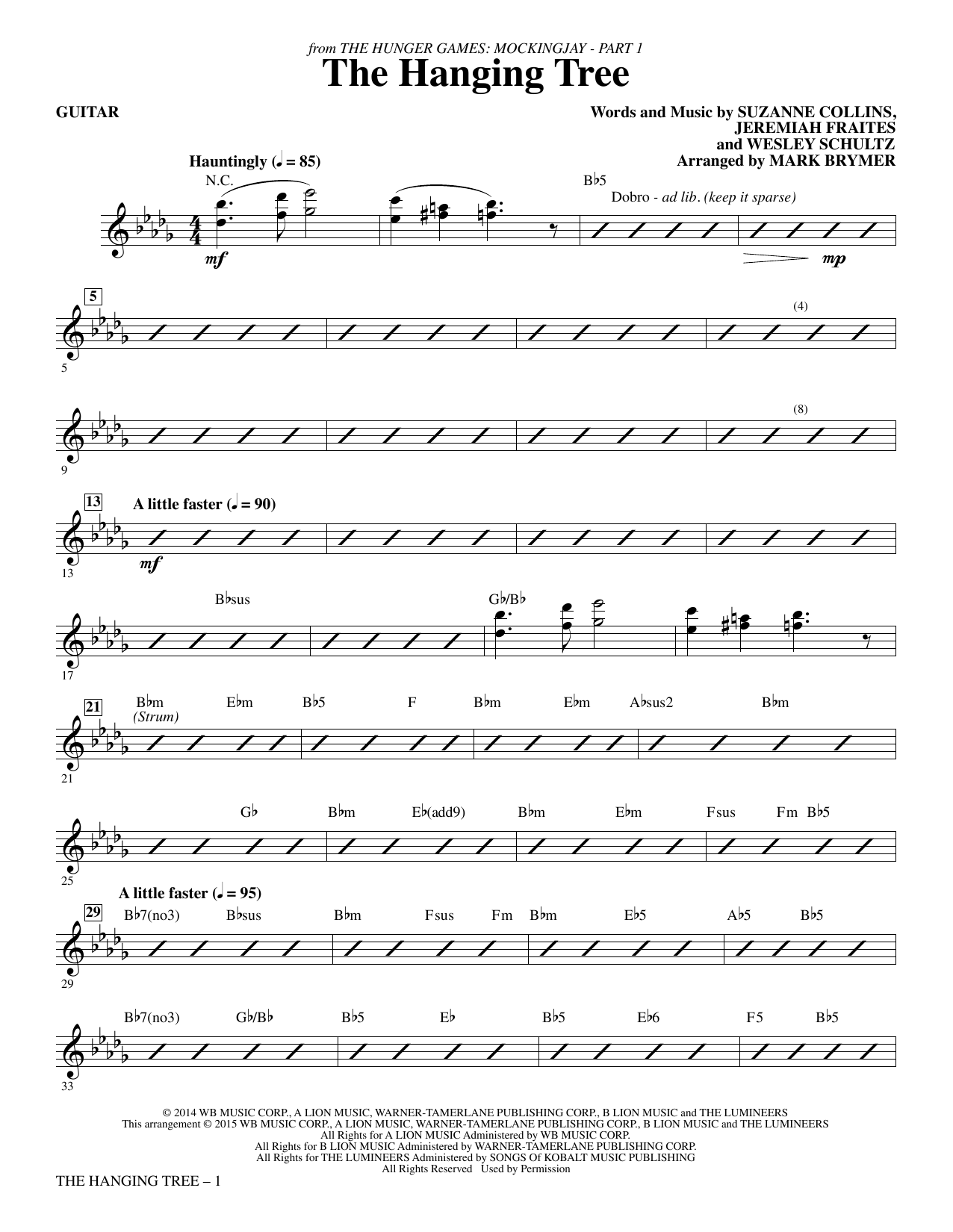 Mark Brymer The Hanging Tree (from The Hunger Games: Mockingjay Part I) - Guitar sheet music notes and chords. Download Printable PDF.