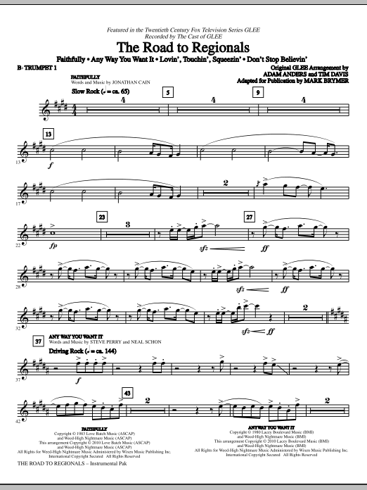 Mark Brymer The Road To Regionals (featured on Glee) - Bb Trumpet 1 sheet music notes and chords. Download Printable PDF.