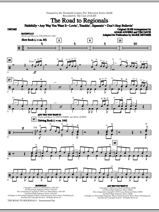 Mark Brymer The Road To Regionals (featured on Glee) - Drums sheet music notes and chords. Download Printable PDF.