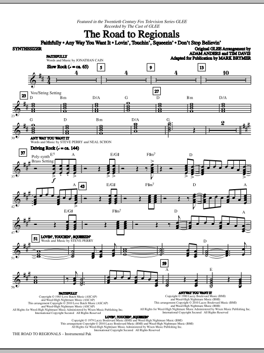 Mark Brymer The Road To Regionals (featured on Glee) - Synthesizer sheet music notes and chords. Download Printable PDF.