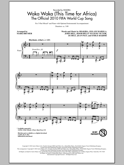 Mark Brymer Waka Waka (This Time For Africa) - The Official 2010 FIFA World Cup Song sheet music notes and chords. Download Printable PDF.