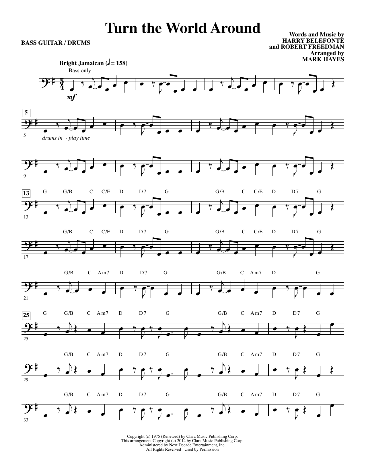 Mark Hayes Turn the World Around - Bass sheet music notes and chords. Download Printable PDF.
