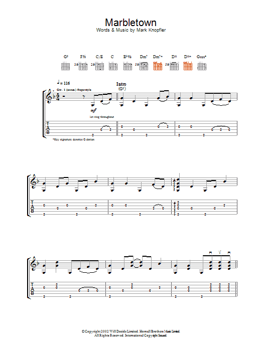 Mark Knopfler Marbletown sheet music notes and chords. Download Printable PDF.