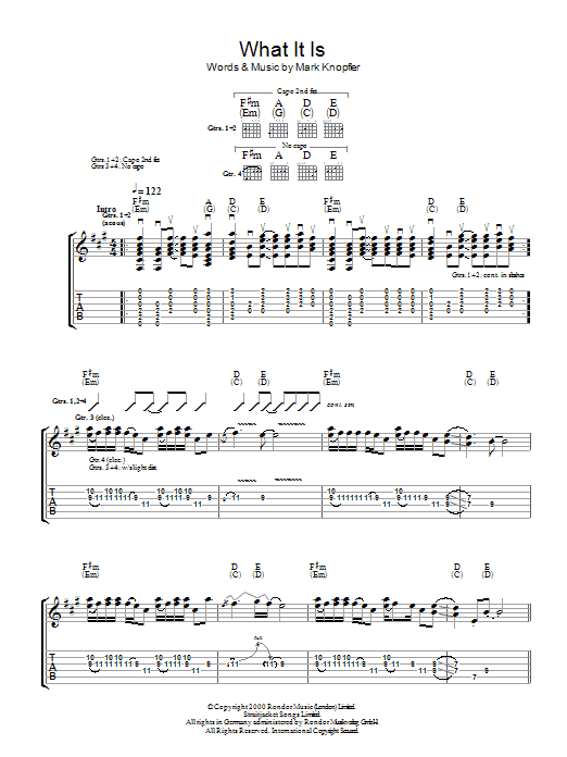Mark Knopfler What It Is sheet music notes and chords arranged for Guitar Chords/Lyrics
