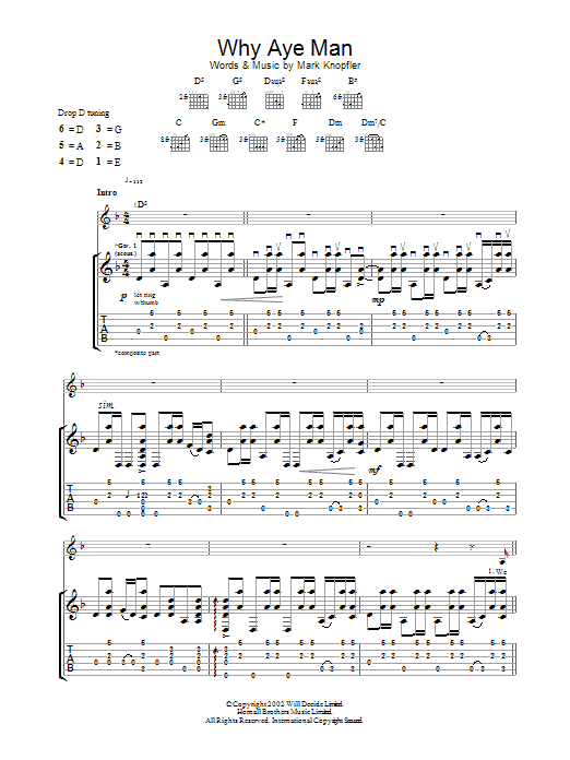 Mark Knopfler Why Aye Man sheet music notes and chords. Download Printable PDF.