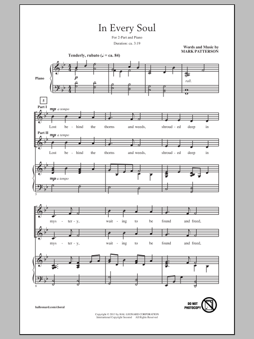 Mark Patterson In Every Soul sheet music notes and chords arranged for 2-Part Choir