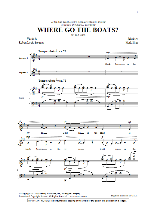 Mark Sirett Where Go The Boats sheet music notes and chords arranged for 2-Part Choir