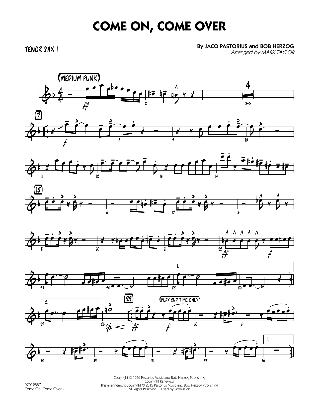 Mark Taylor Come On, Come Over - Tenor Sax 1 sheet music notes and chords. Download Printable PDF.