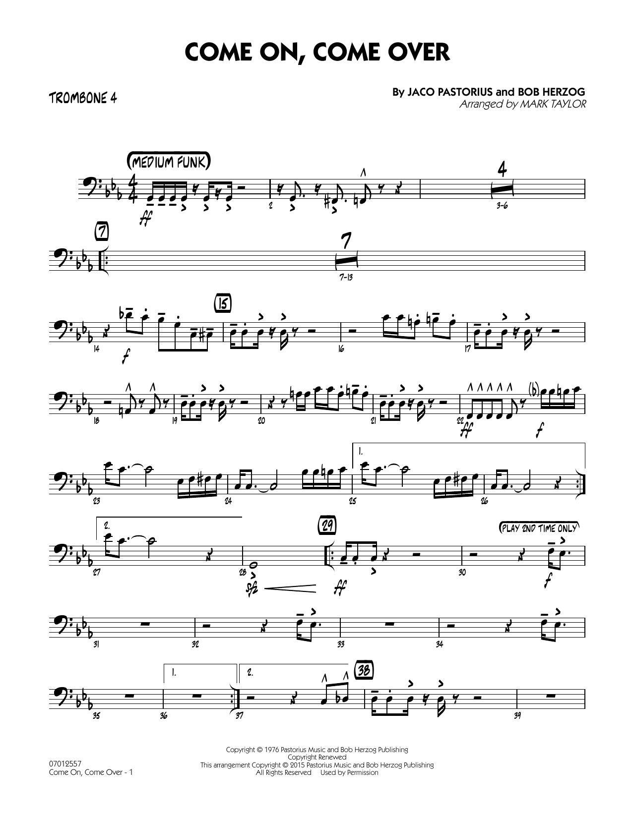 Mark Taylor Come On, Come Over - Trombone 4 sheet music notes and chords. Download Printable PDF.