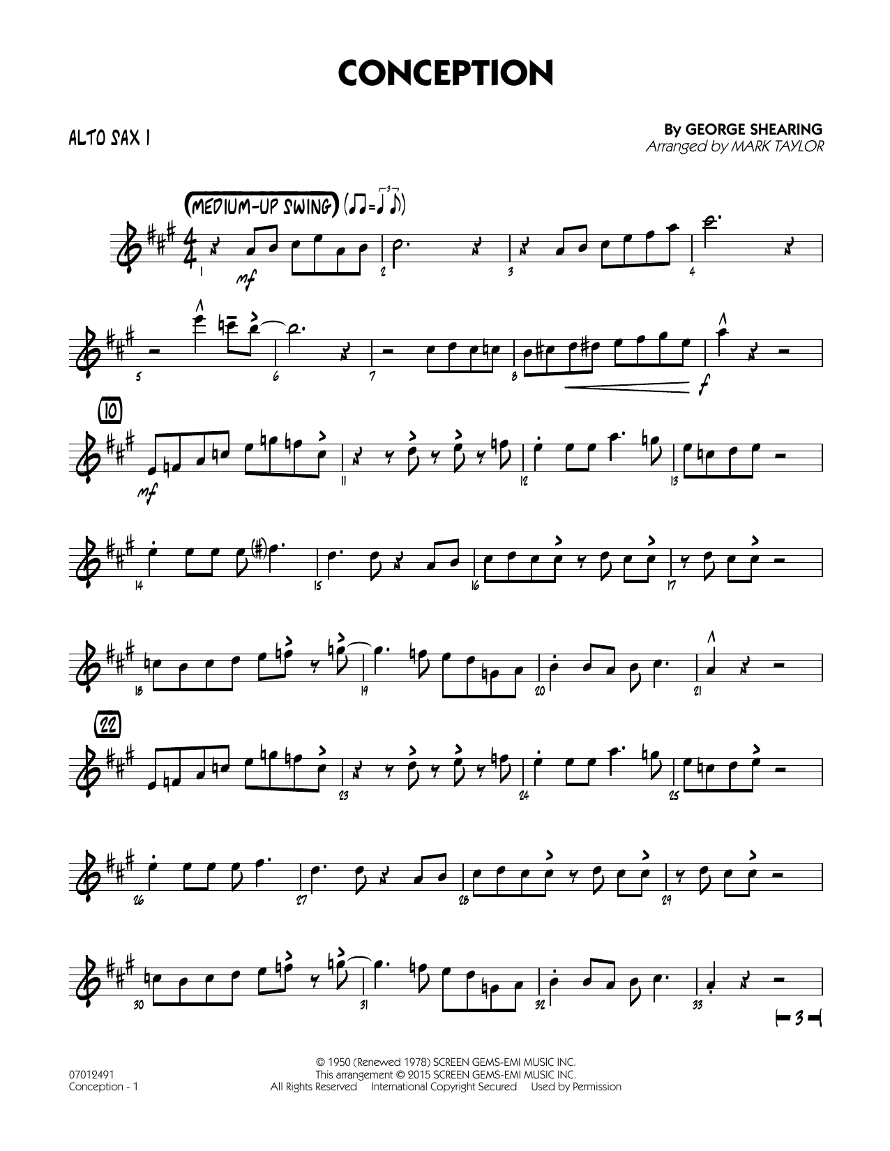 Mark Taylor Conception - Alto Sax 1 sheet music notes and chords. Download Printable PDF.