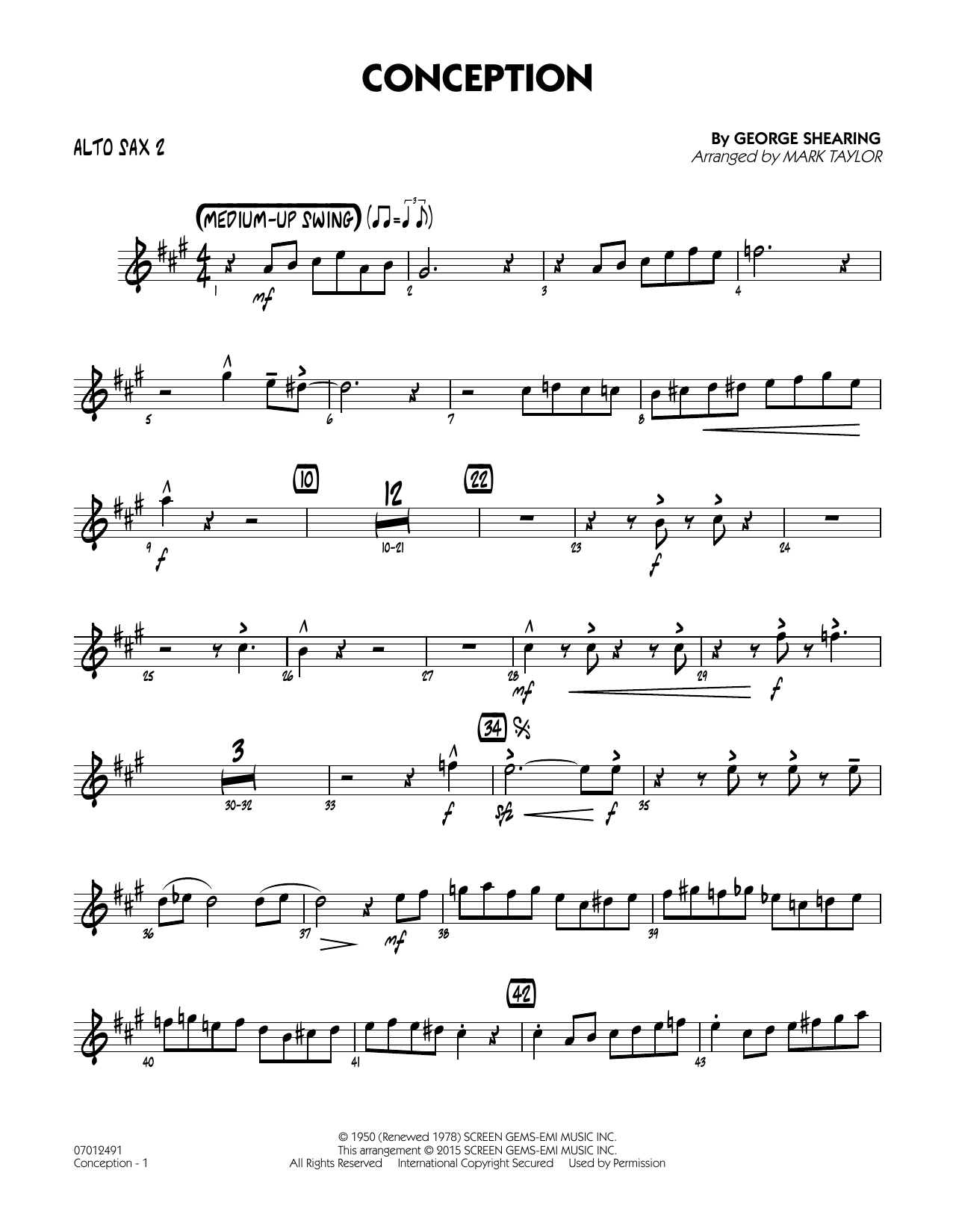 Mark Taylor Conception - Alto Sax 2 sheet music notes and chords. Download Printable PDF.