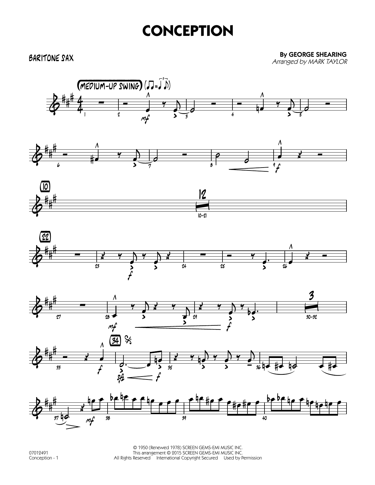 Mark Taylor Conception - Baritone Sax sheet music notes and chords. Download Printable PDF.
