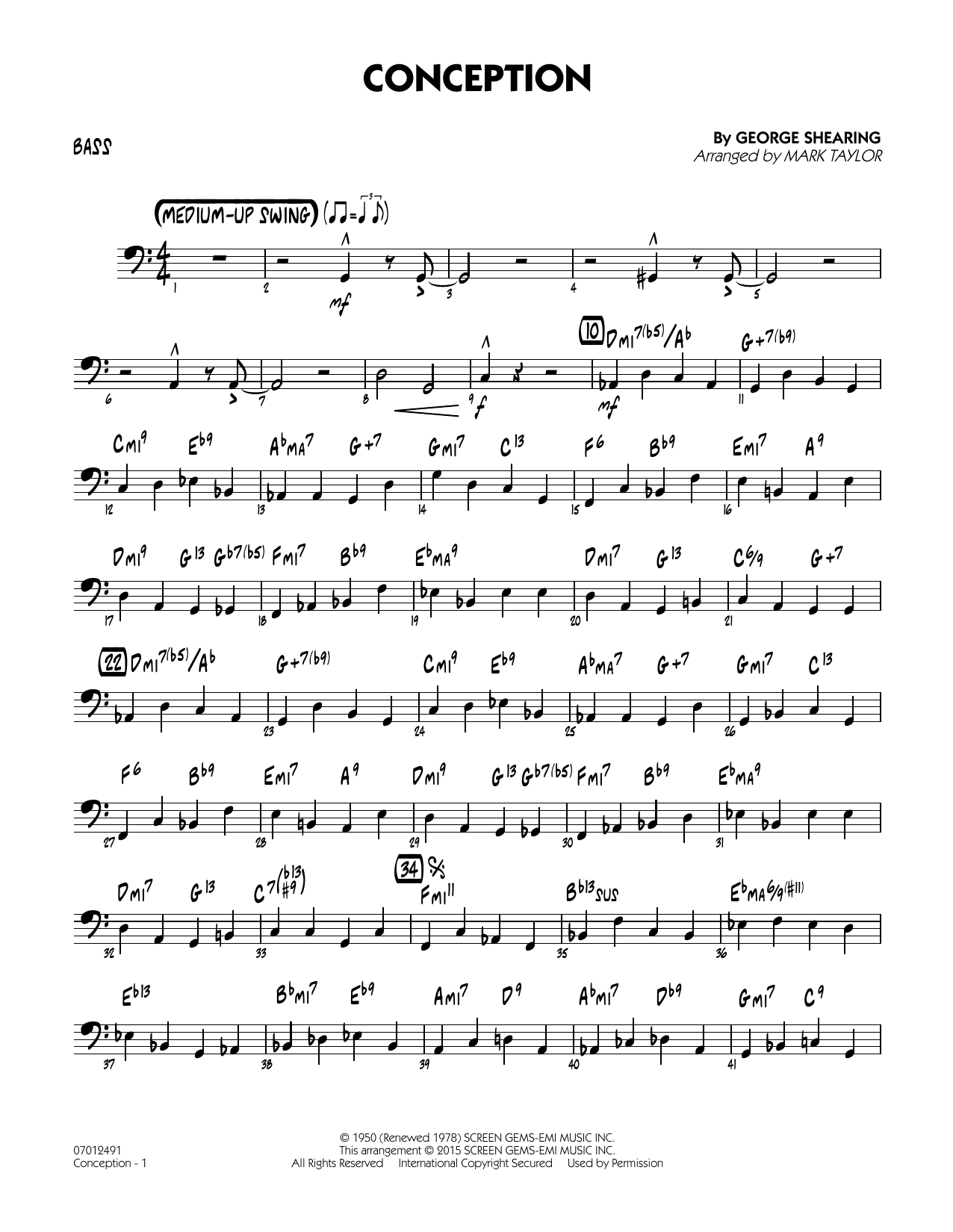 Mark Taylor Conception - Bass sheet music notes and chords. Download Printable PDF.
