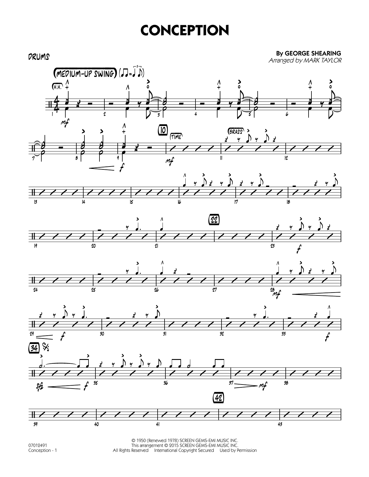 Mark Taylor Conception - Drums sheet music notes and chords. Download Printable PDF.