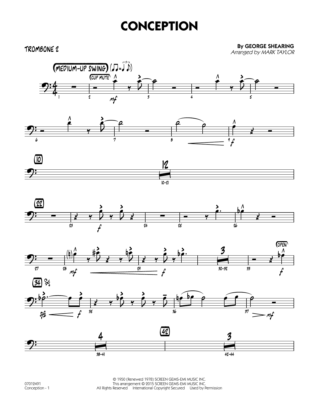 Mark Taylor Conception - Trombone 2 sheet music notes and chords. Download Printable PDF.