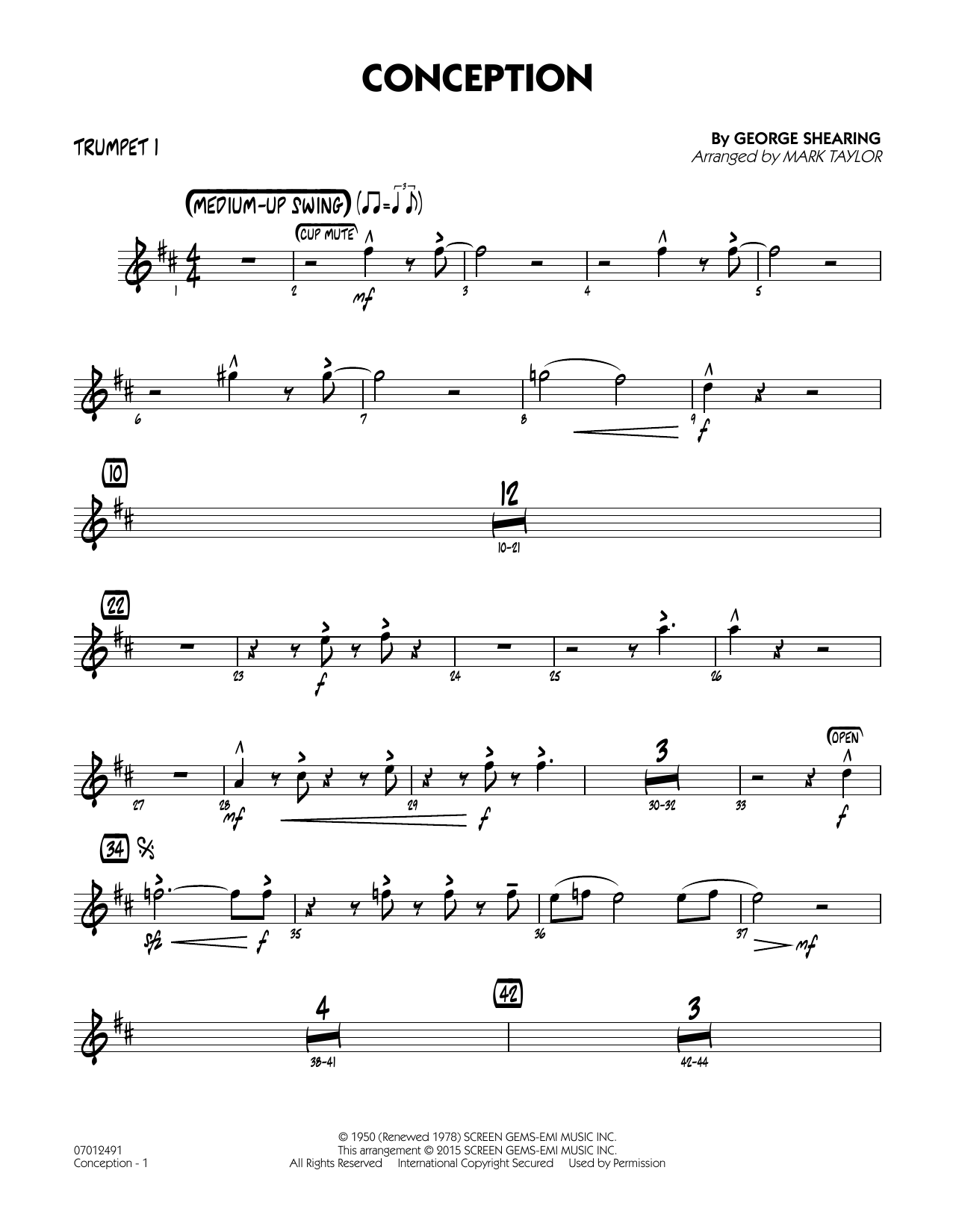 Mark Taylor Conception - Trumpet 1 sheet music notes and chords. Download Printable PDF.