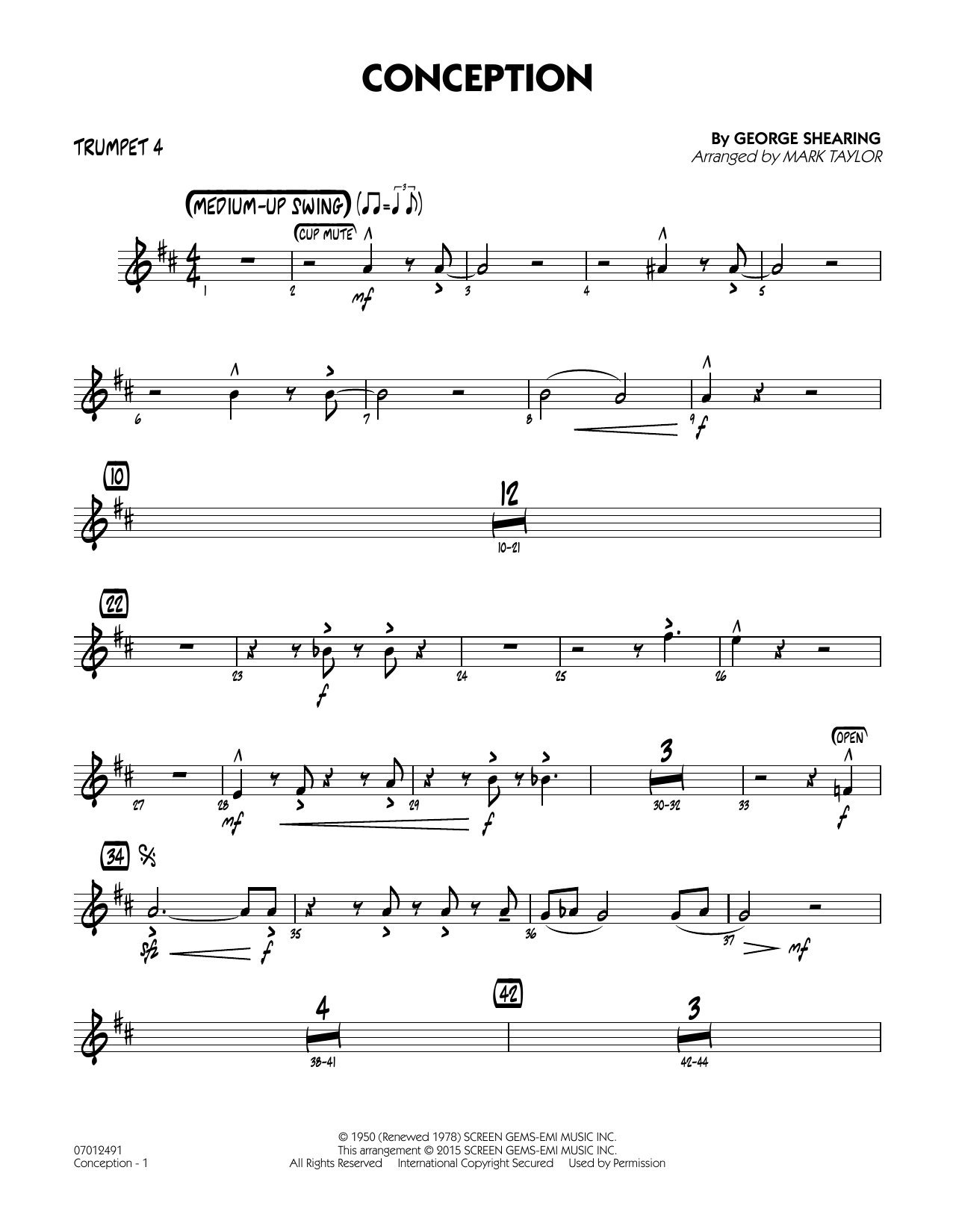 Mark Taylor Conception - Trumpet 4 sheet music notes and chords. Download Printable PDF.