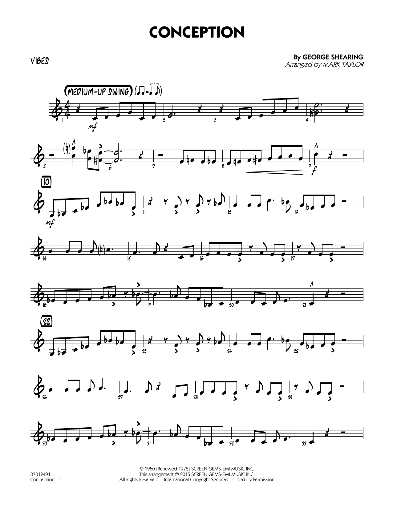 Mark Taylor Conception - Vibes sheet music notes and chords. Download Printable PDF.