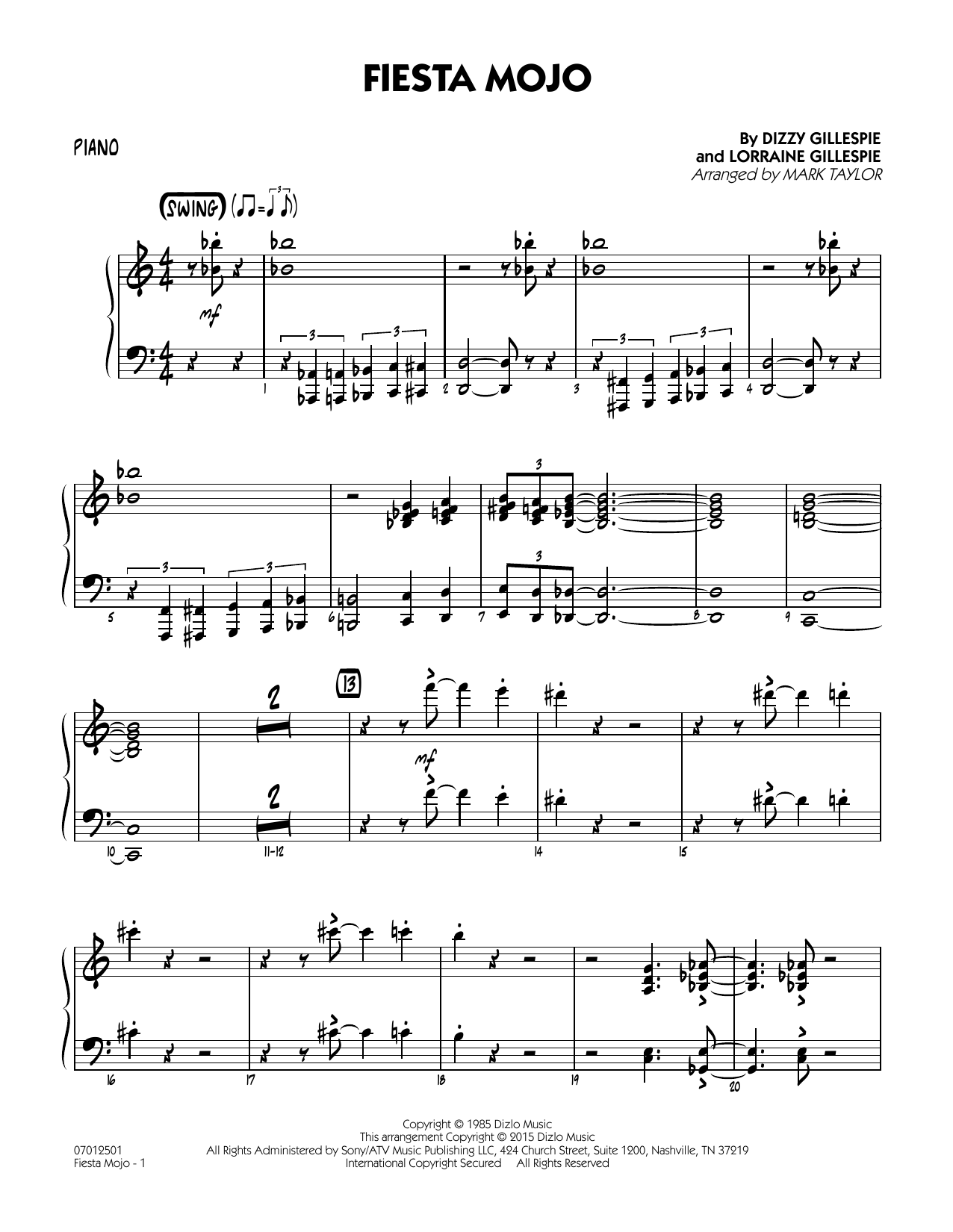 Mark Taylor Fiesta Mojo - Piano sheet music notes and chords arranged for Jazz Ensemble
