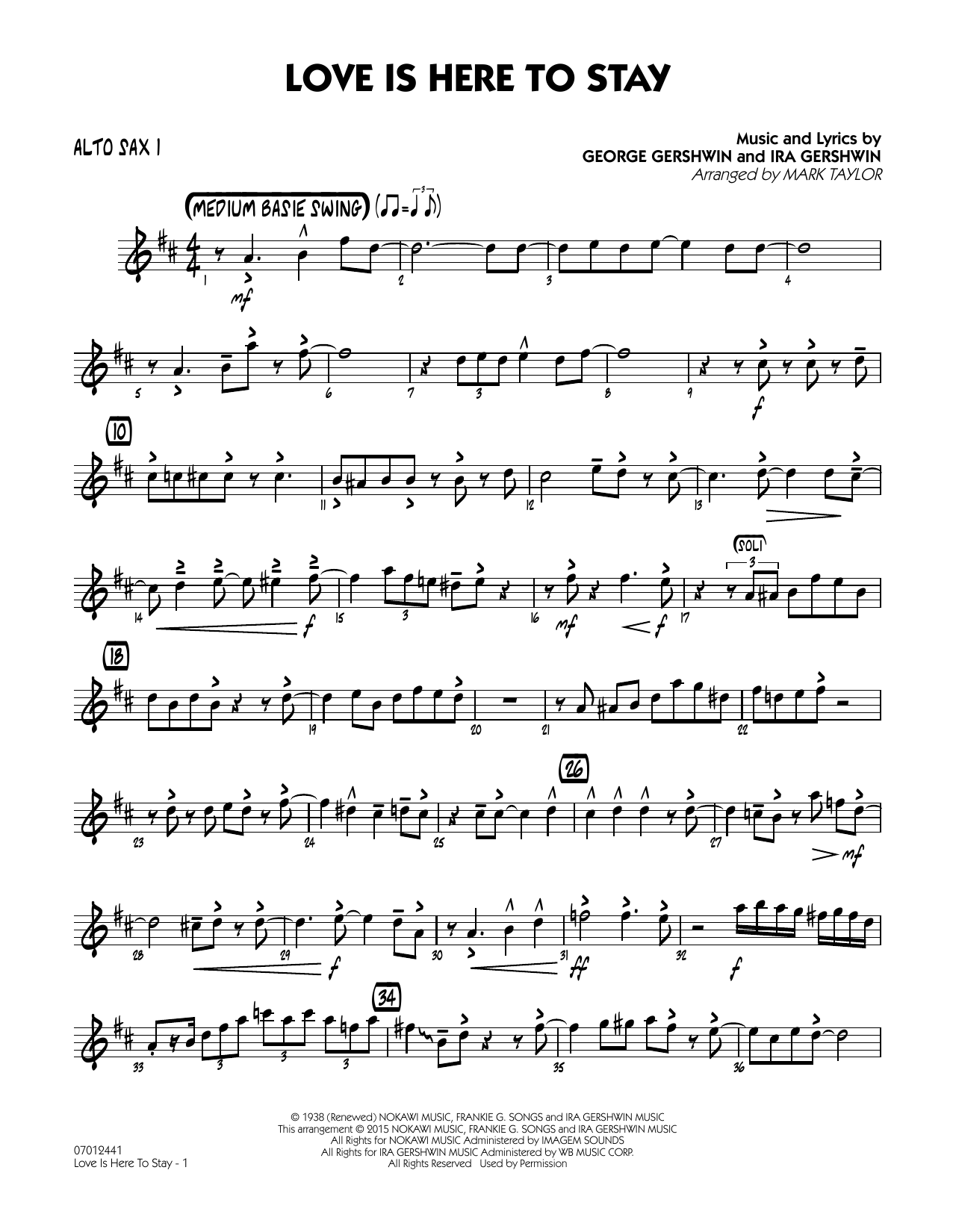 Mark Taylor Love Is Here to Stay - Alto Sax 1 sheet music notes and chords. Download Printable PDF.