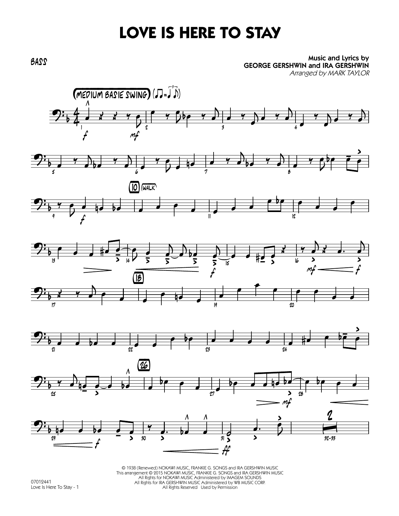 Mark Taylor Love Is Here to Stay - Bass sheet music notes and chords arranged for Jazz Ensemble