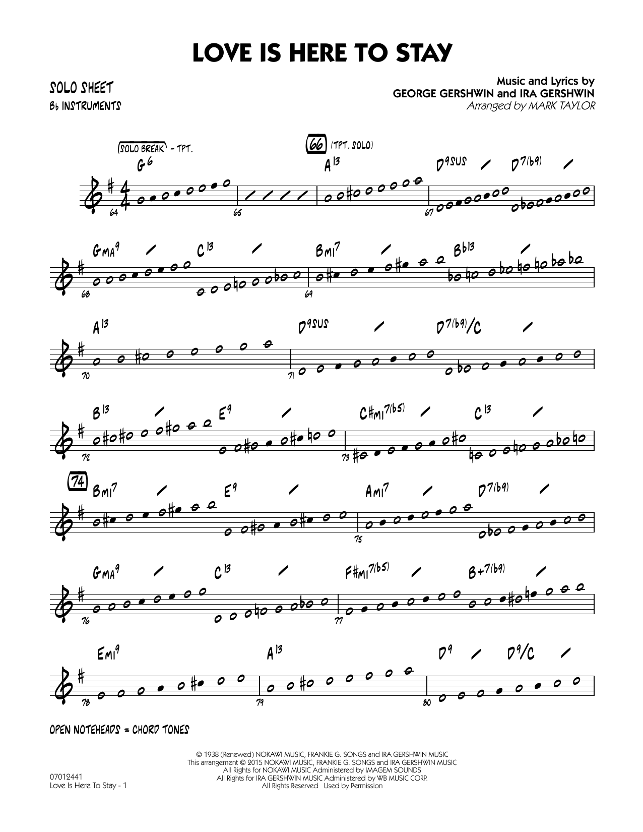 Mark Taylor Love Is Here to Stay - Bb Solo Sheet sheet music notes and chords. Download Printable PDF.