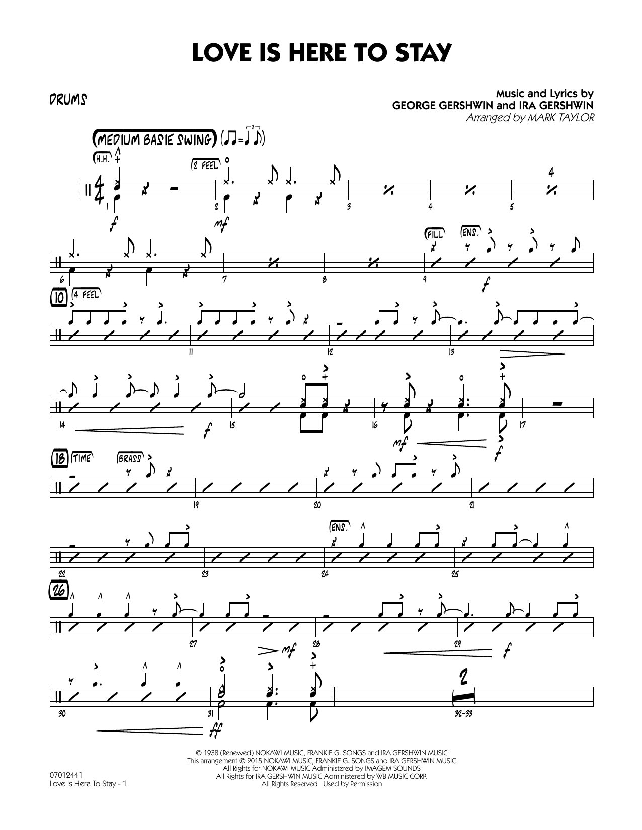 Mark Taylor Love Is Here to Stay - Drums sheet music notes and chords. Download Printable PDF.