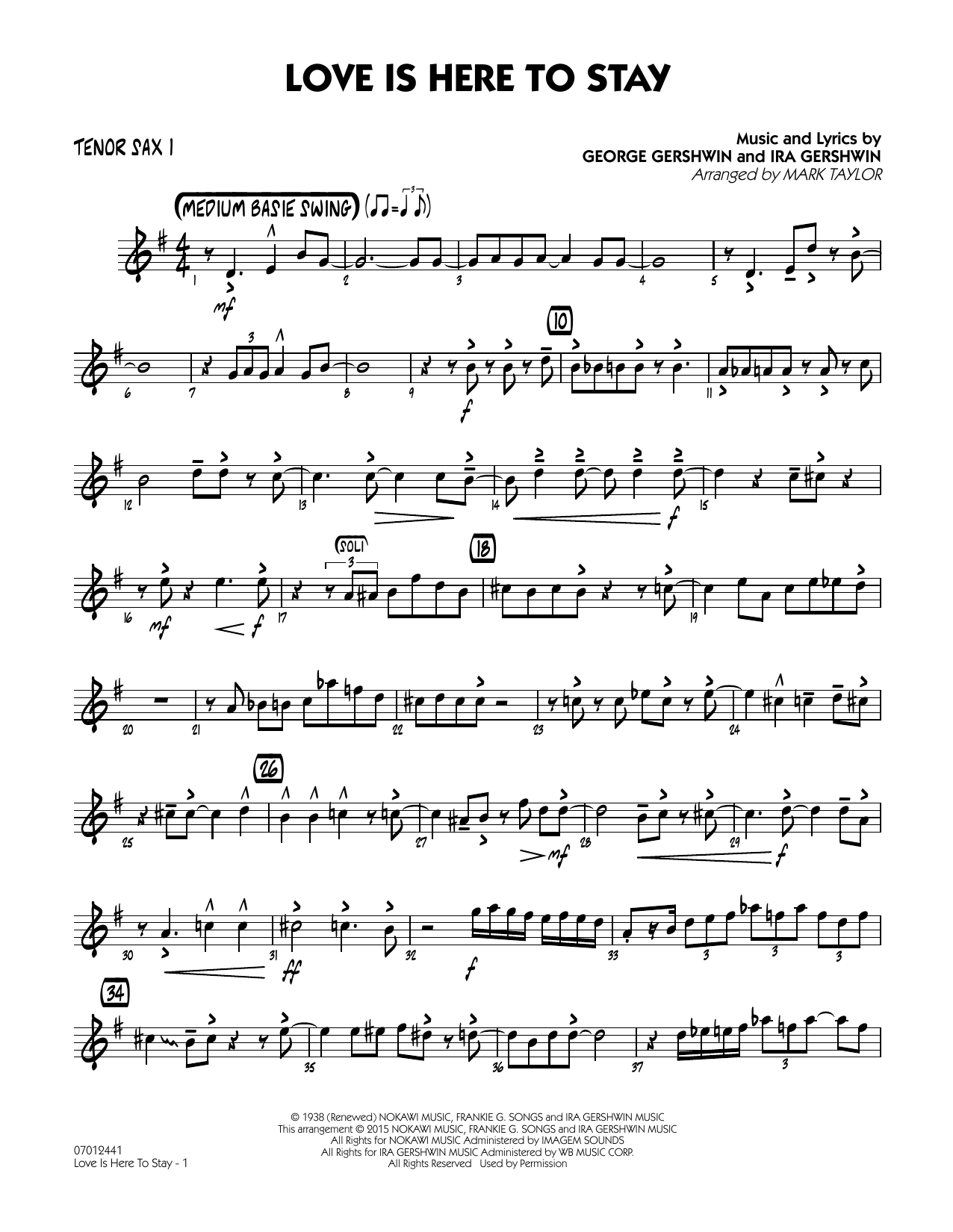 Mark Taylor Love Is Here to Stay - Tenor Sax 1 sheet music notes and chords. Download Printable PDF.