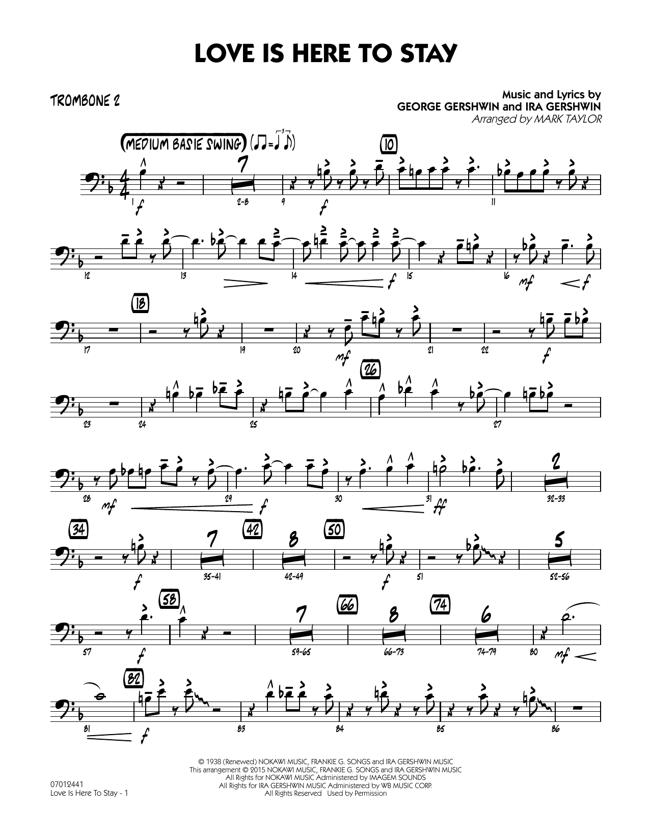 Mark Taylor Love Is Here to Stay - Trombone 2 sheet music notes and chords. Download Printable PDF.