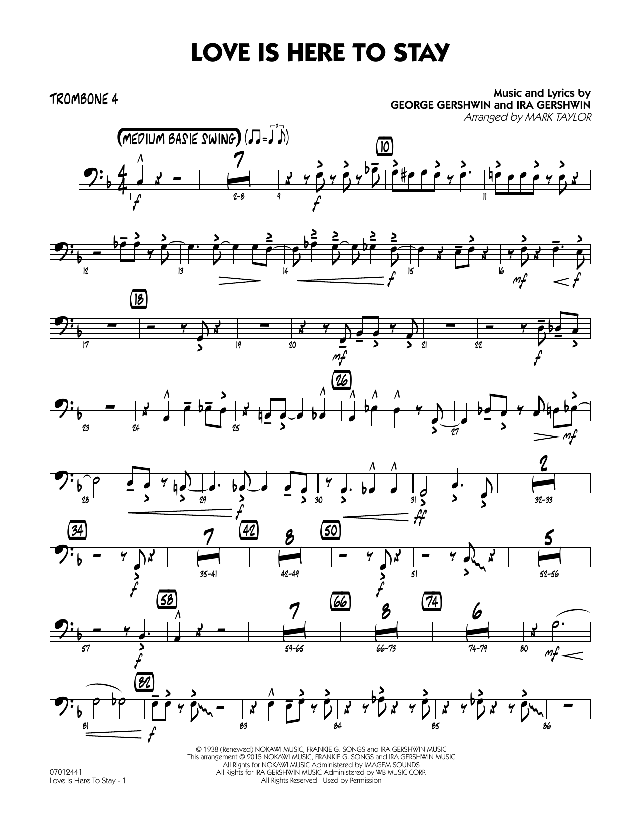 Mark Taylor Love Is Here to Stay - Trombone 4 sheet music notes and chords. Download Printable PDF.