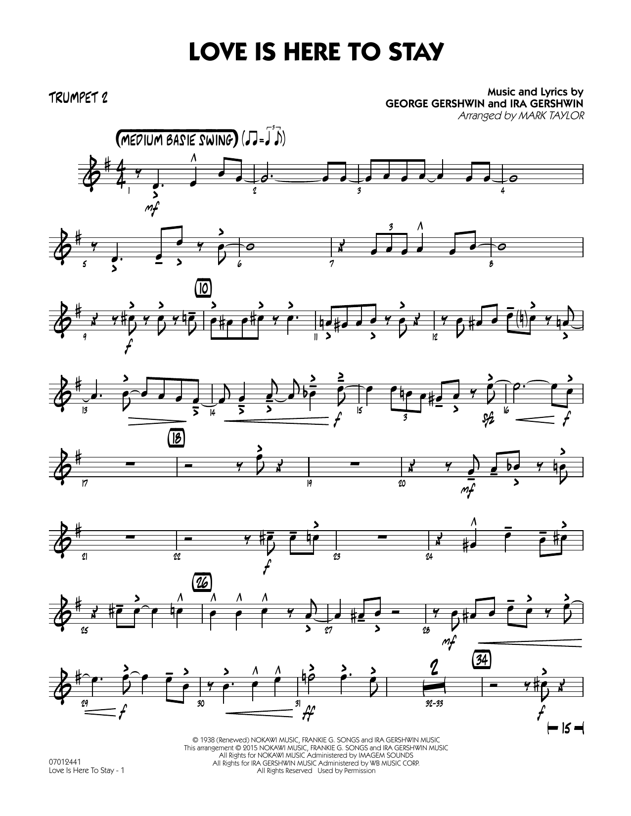 Mark Taylor Love Is Here to Stay - Trumpet 2 sheet music notes and chords. Download Printable PDF.