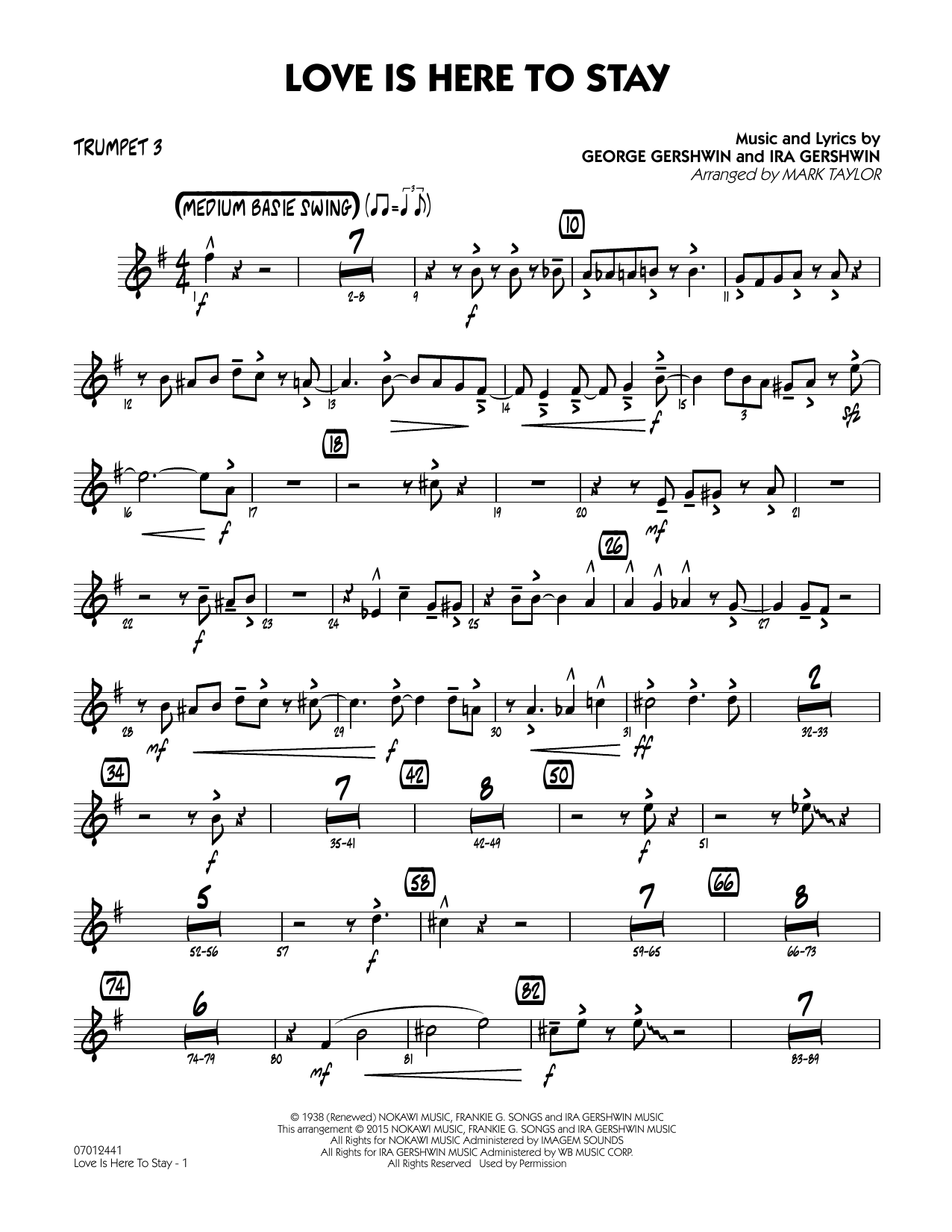 Mark Taylor Love Is Here to Stay - Trumpet 3 sheet music notes and chords. Download Printable PDF.