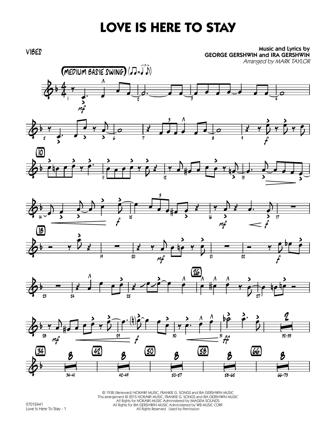 Mark Taylor Love Is Here to Stay - Vibes sheet music notes and chords. Download Printable PDF.