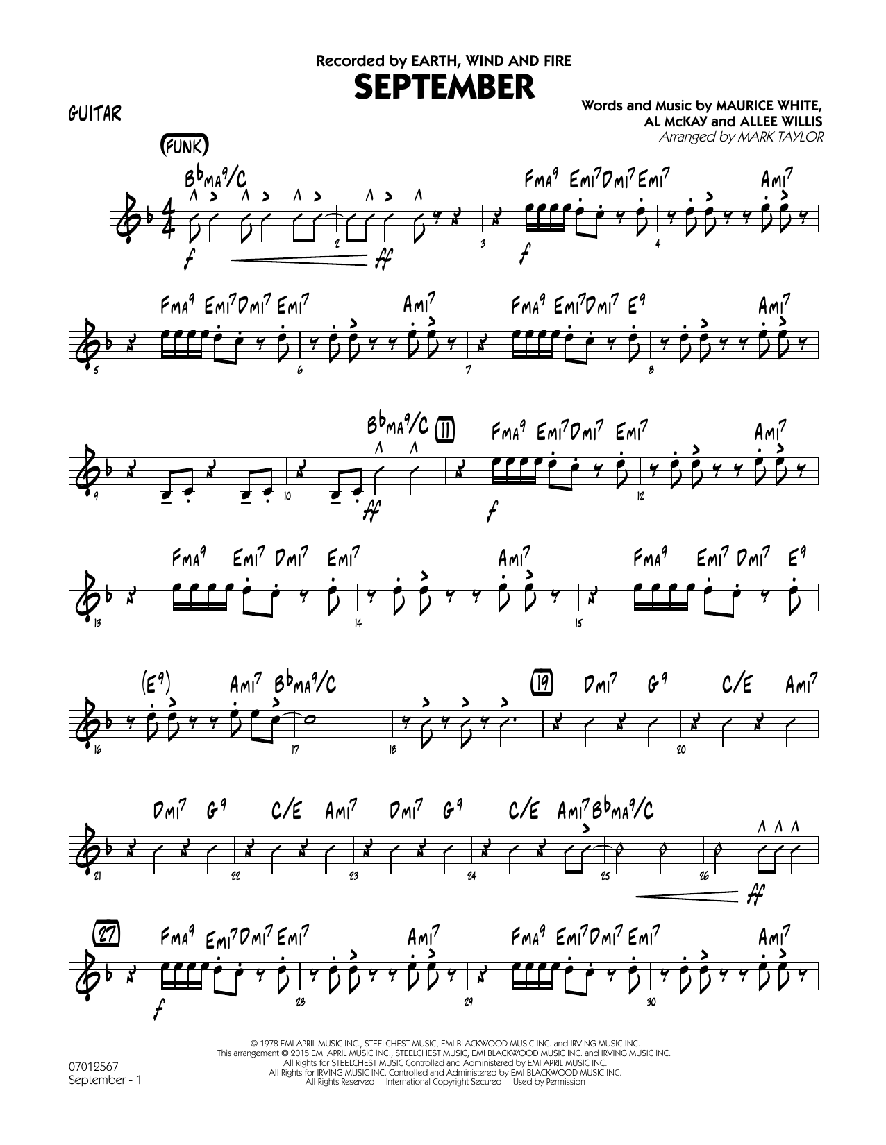 Mark Taylor September (Key: C) - Guitar sheet music notes and chords. Download Printable PDF.