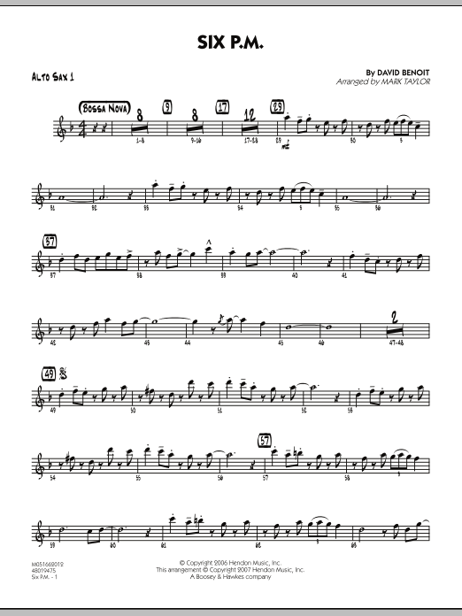 Mark Taylor Six P.M. - Alto Sax 1 sheet music notes and chords. Download Printable PDF.