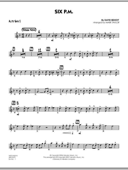 Mark Taylor Six P.M. - Alto Sax 2 sheet music notes and chords. Download Printable PDF.