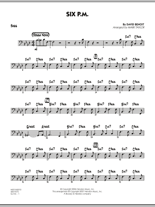 Mark Taylor Six P.M. - Bass sheet music notes and chords. Download Printable PDF.