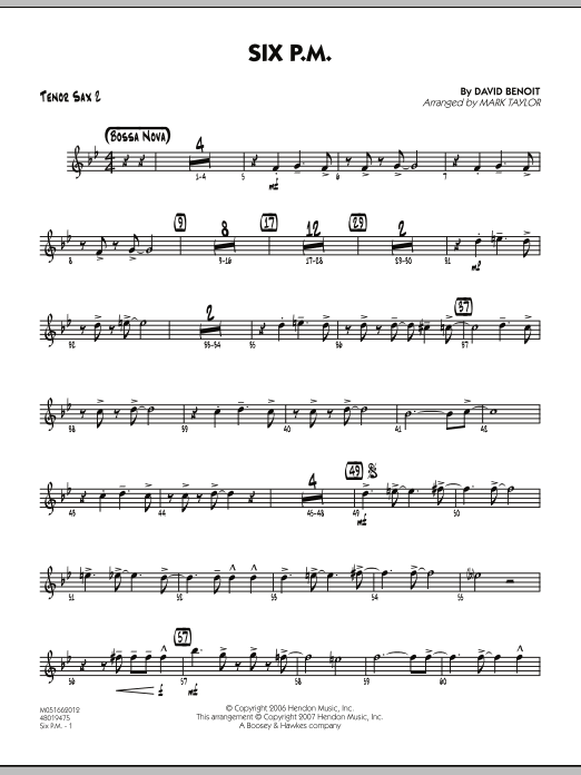 Mark Taylor Six P.M. - Tenor Sax 2 sheet music notes and chords. Download Printable PDF.