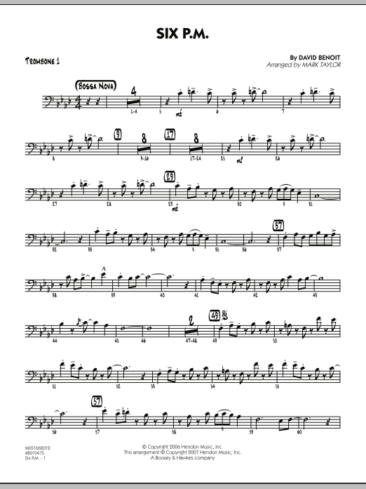 Mark Taylor Six P.M. - Trombone 1 sheet music notes and chords. Download Printable PDF.